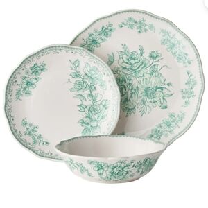 ❤️ 12 Piece New Pioneer Woman Agatha Green Floral 12 Piece Dinnerware Set